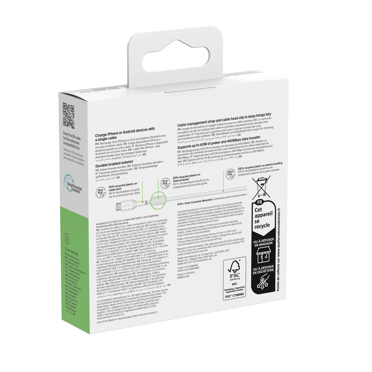 Kabel Belkin 2w1 USB-C do Lightning 60W 1,5m Biały