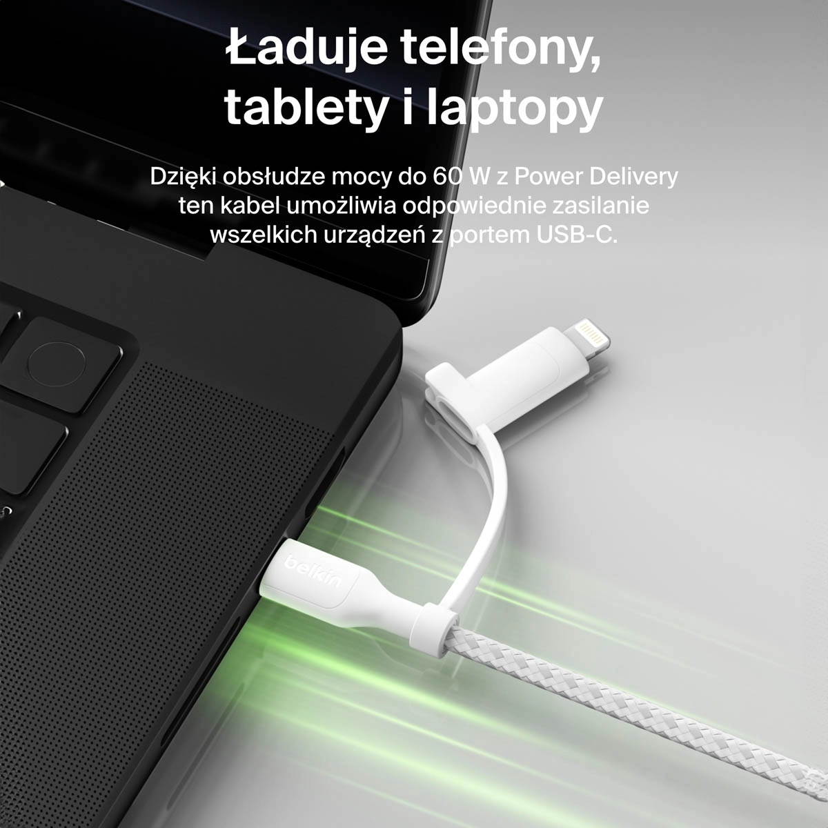 Kabel Belkin 2w1 USB-C do Lightning 60W 1,5m Biały