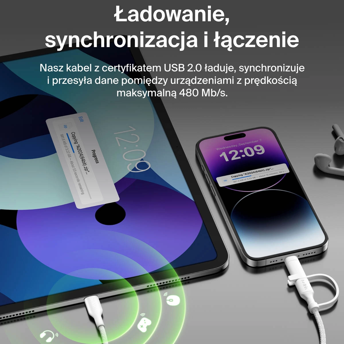 Kabel Belkin 2w1 USB-C do Lightning 60W 1,5m Biały