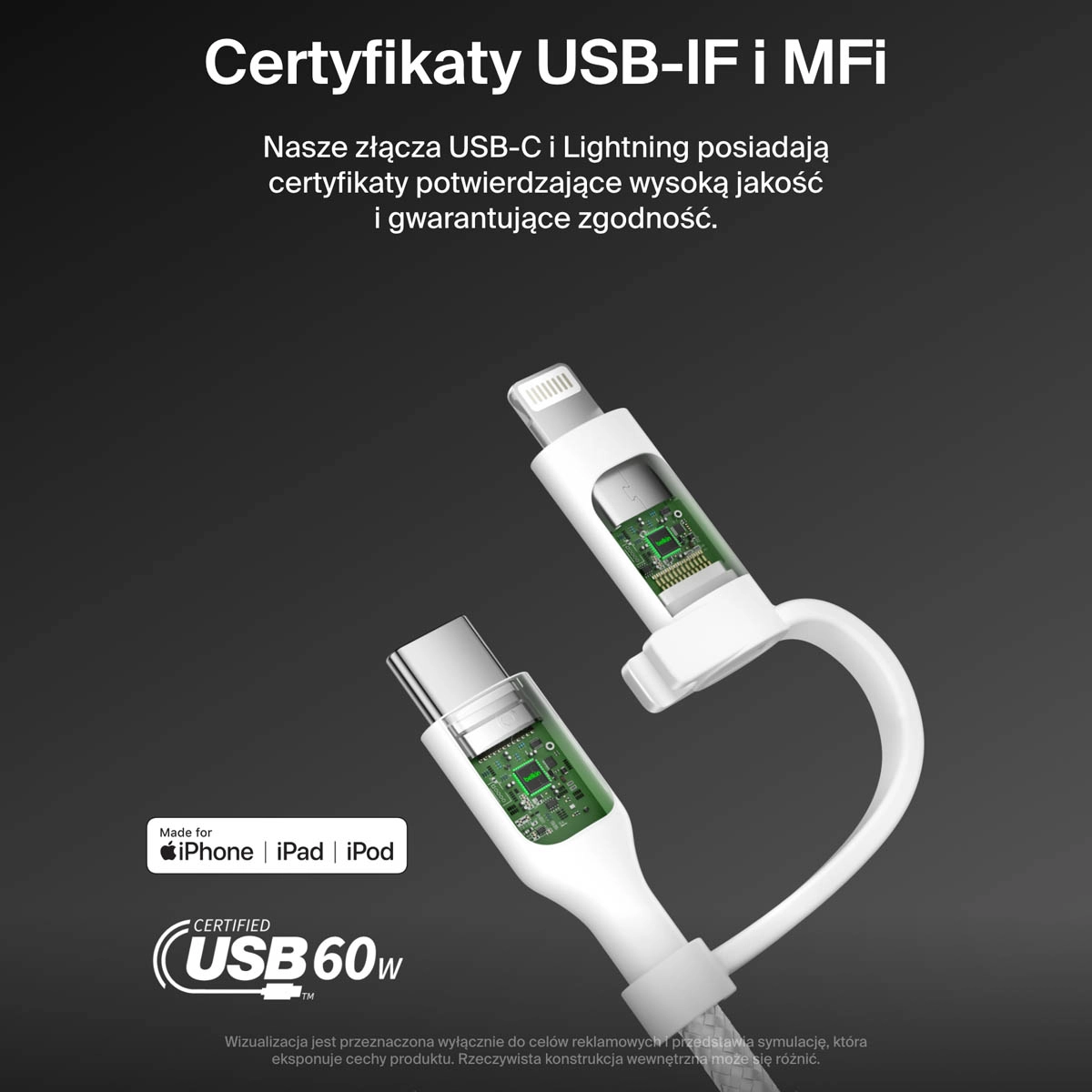Kabel Belkin 2w1 USB-C do Lightning 60W 1,5m Biały