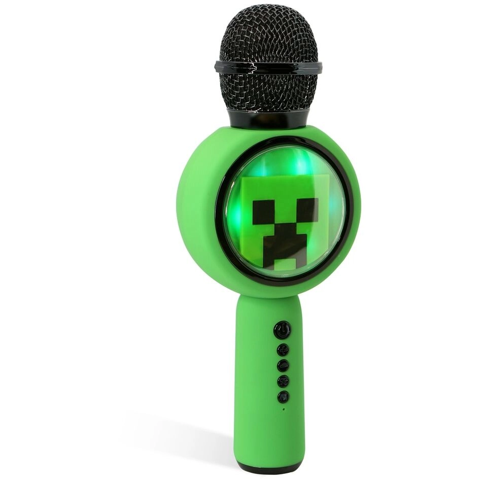 Mikrofon z głośnikiem Bluetooth OTL Technologies Minecraft Creeper PopSing LED Light Up Wireless Karaoke 5W Zielony