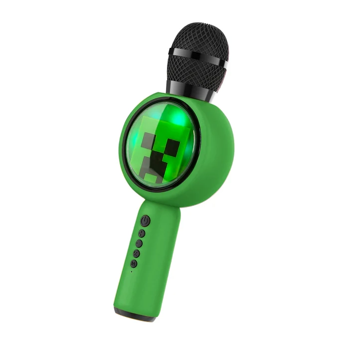 Mikrofon z głośnikiem Bluetooth OTL Technologies Minecraft Creeper PopSing LED Light Up Wireless Karaoke 5W Zielony