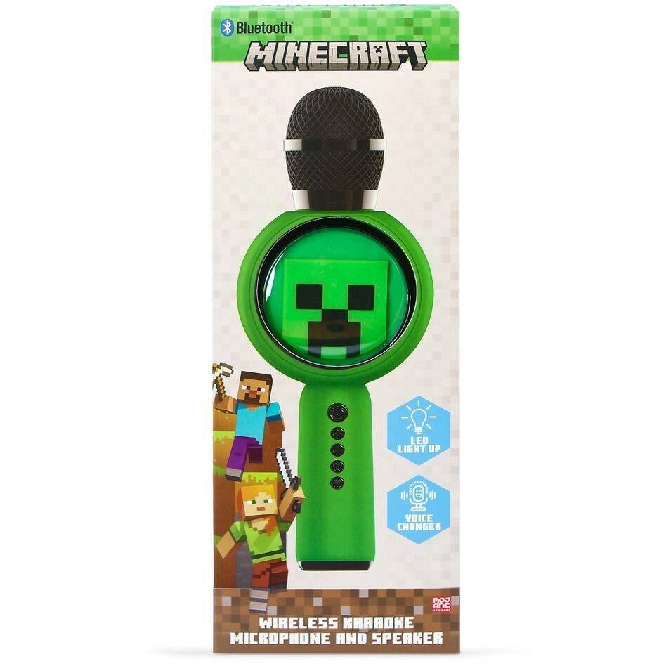 Mikrofon z głośnikiem Bluetooth OTL Technologies Minecraft Creeper PopSing LED Light Up Wireless Karaoke 5W Zielony