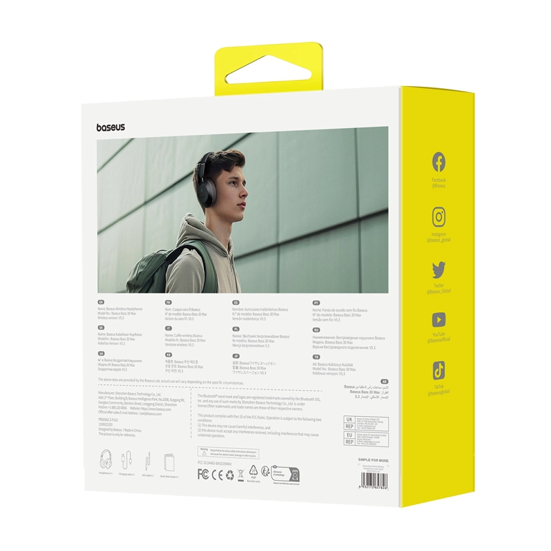 Słuchawki bezprzewodowe Baseus Bass 30 Max Nauszne Bluetooth 5.3 Czarny