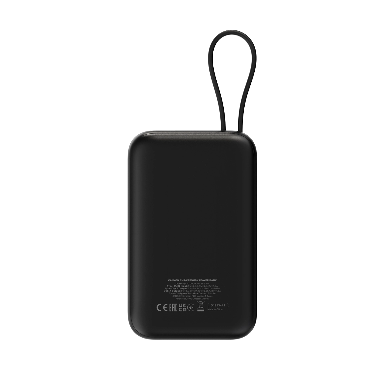 Powerbank Canyon OnPower 101 z kablem USB-C 10000mAh 22,5W Czarny