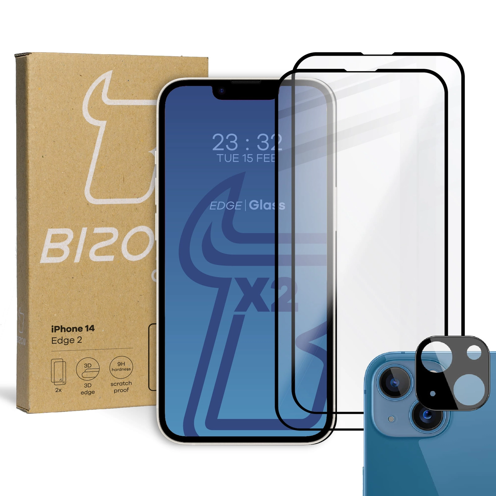 Zestaw ochronny Bizon 2x szkło + szybka na aparat do iPhone 14