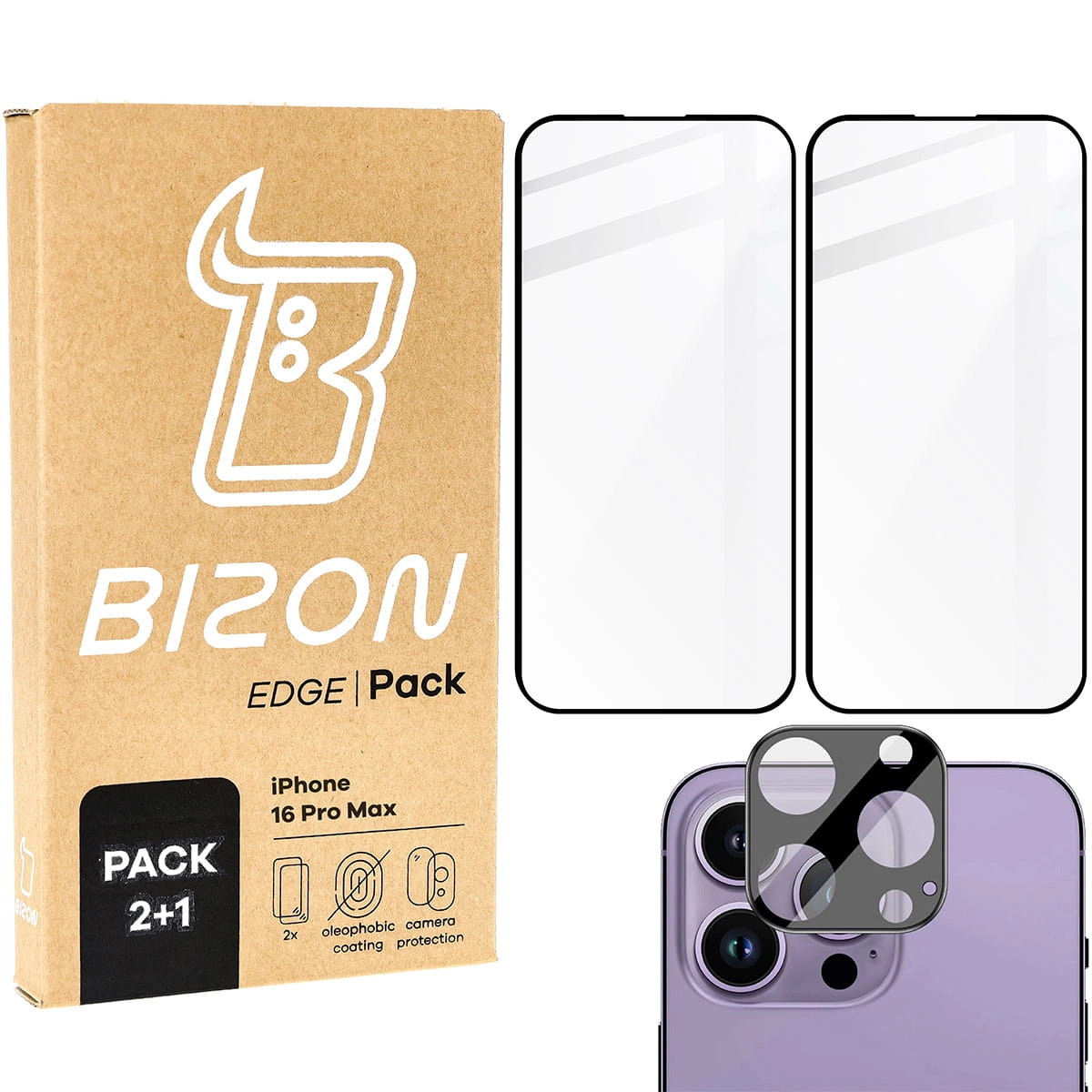 Zestaw ochronny Bizon 2x szkło + szybka na aparat Edge 2 Pack do iPhone 16 Pro Max