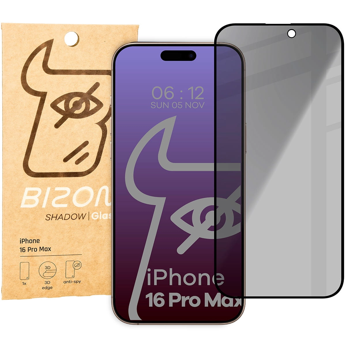 Szkło hartowane Bizon prywatyzujące pełne Edge Shadow do iPhone 16 Pro Max Przyciemniane