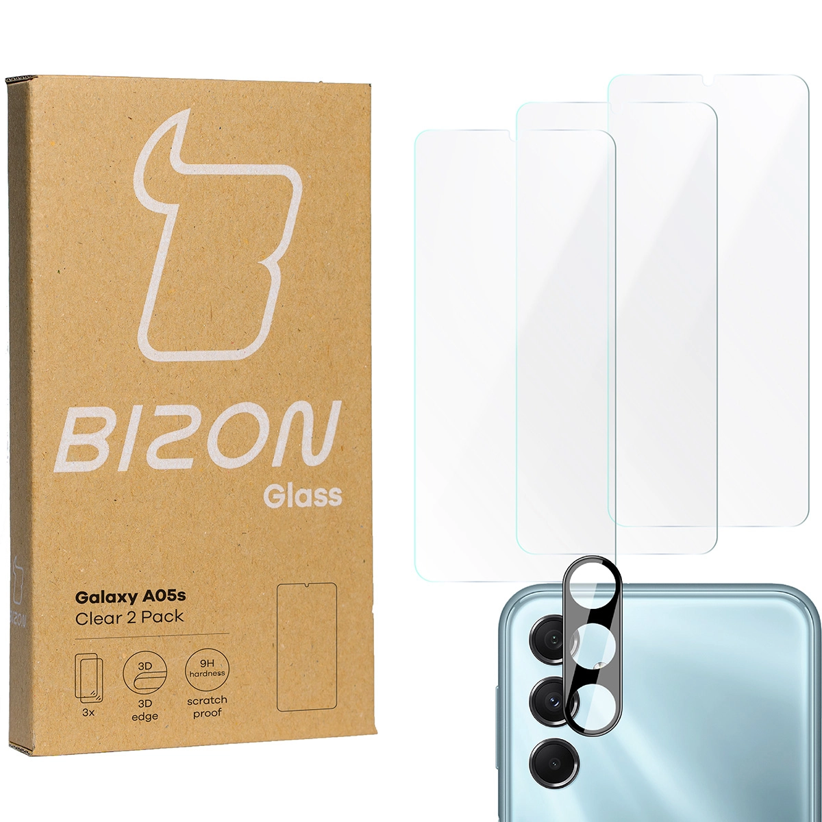 Zestaw ochronny Bizon 3x szkło + szybka na aparat Clear 2 Pack do Galaxy A05s