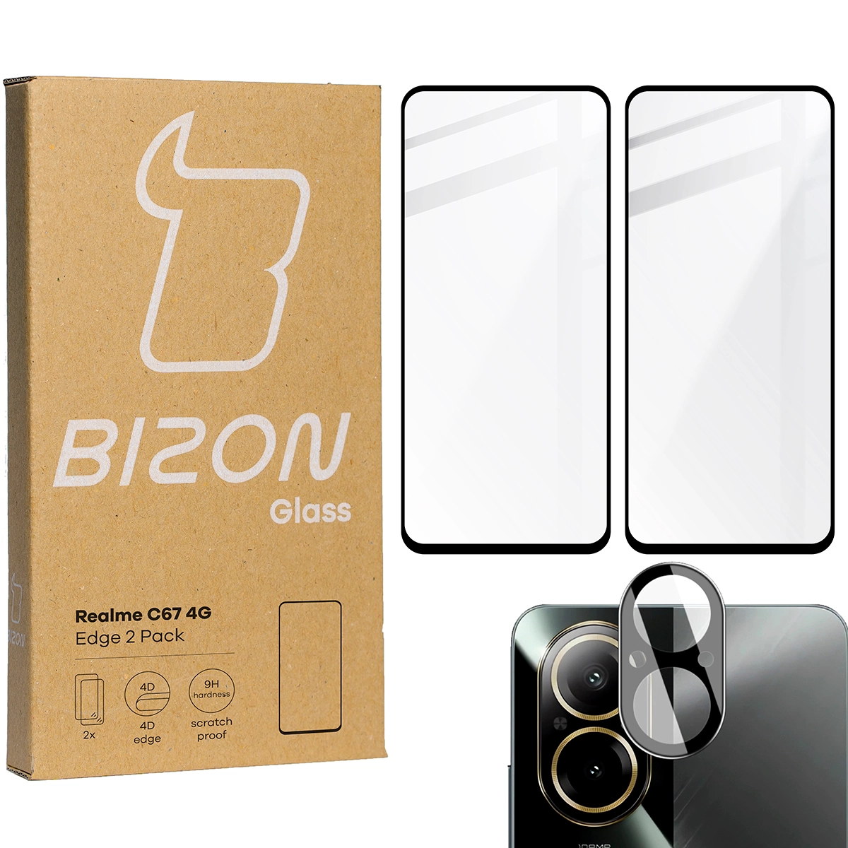Zestaw ochronny Bizon 2x szkło + szybka na aparat Edge 2 Pack do Realme C67 4G