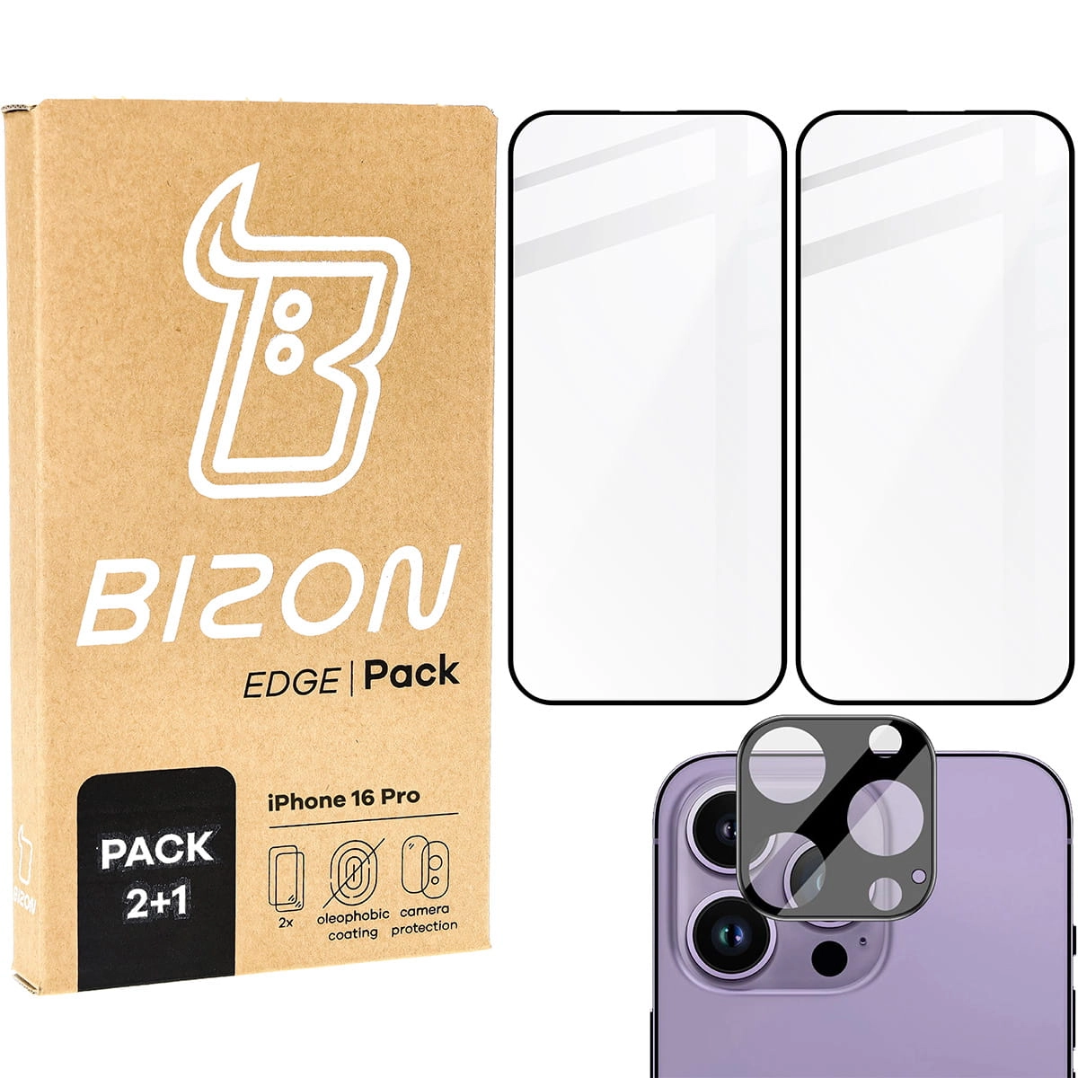 Zestaw ochronny Bizon 2x szkło + szybka na aparat Edge 2 Pack do iPhone 16 Pro