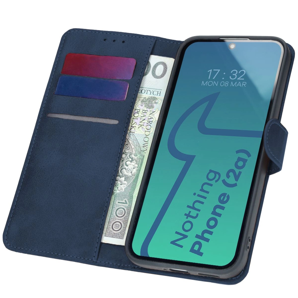 Etui Bizon z klapką Pocket do Nothing Phone (2a)/(2a) Plus Granatowy