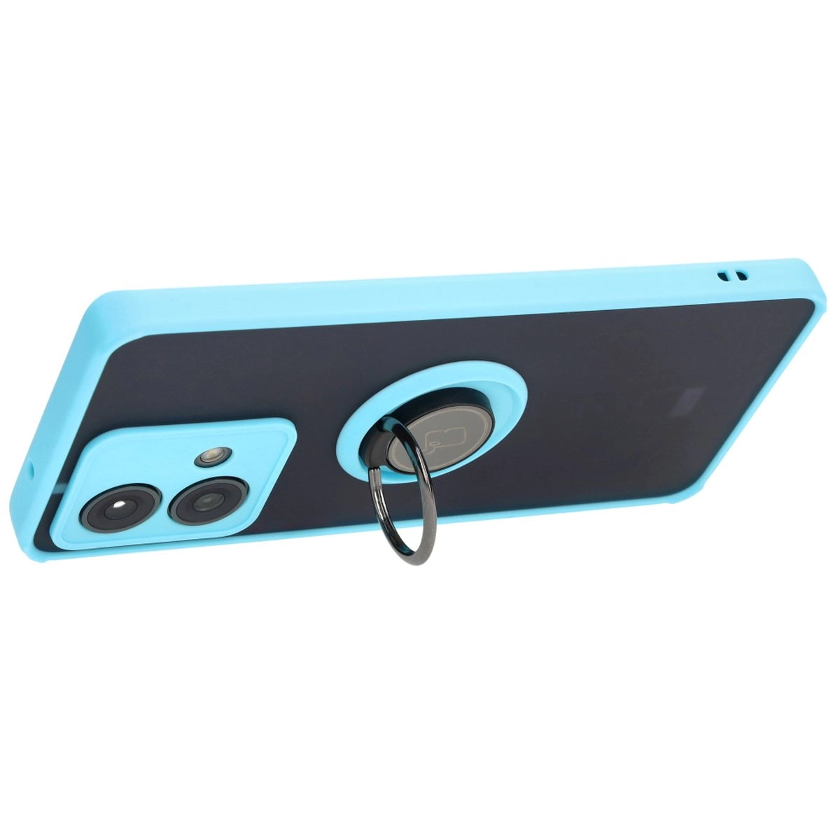 Etui Bizon z uchwytem na palec Hybrid Ring do Motorola Edge 40 Neo Przydymione z jasnoniebieską ramką