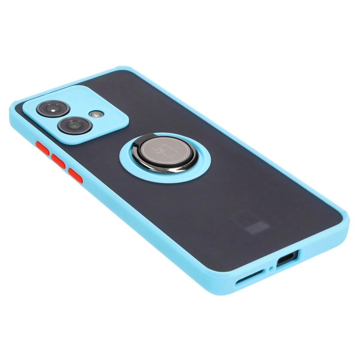 Etui Bizon z uchwytem na palec Hybrid Ring do Motorola Edge 40 Neo Przydymione z jasnoniebieską ramką