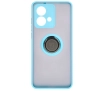 Etui Bizon z uchwytem na palec Hybrid Ring do Motorola Edge 40 Neo Przydymione z jasnoniebieską ramką
