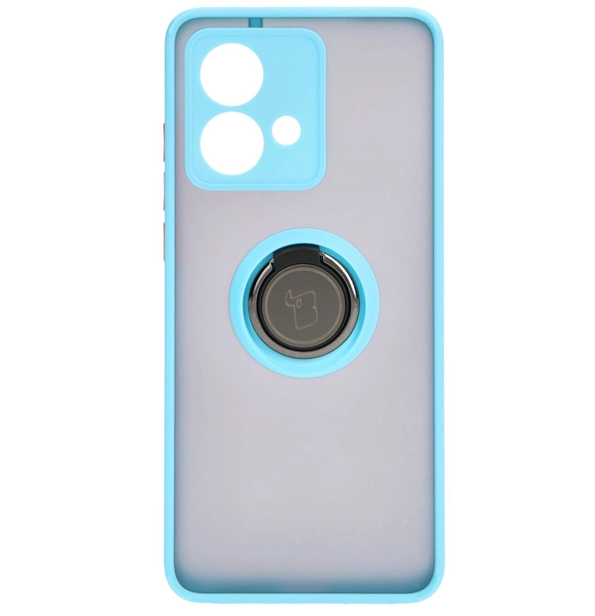 Etui Bizon z uchwytem na palec Hybrid Ring do Motorola Edge 40 Neo Przydymione z jasnoniebieską ramką