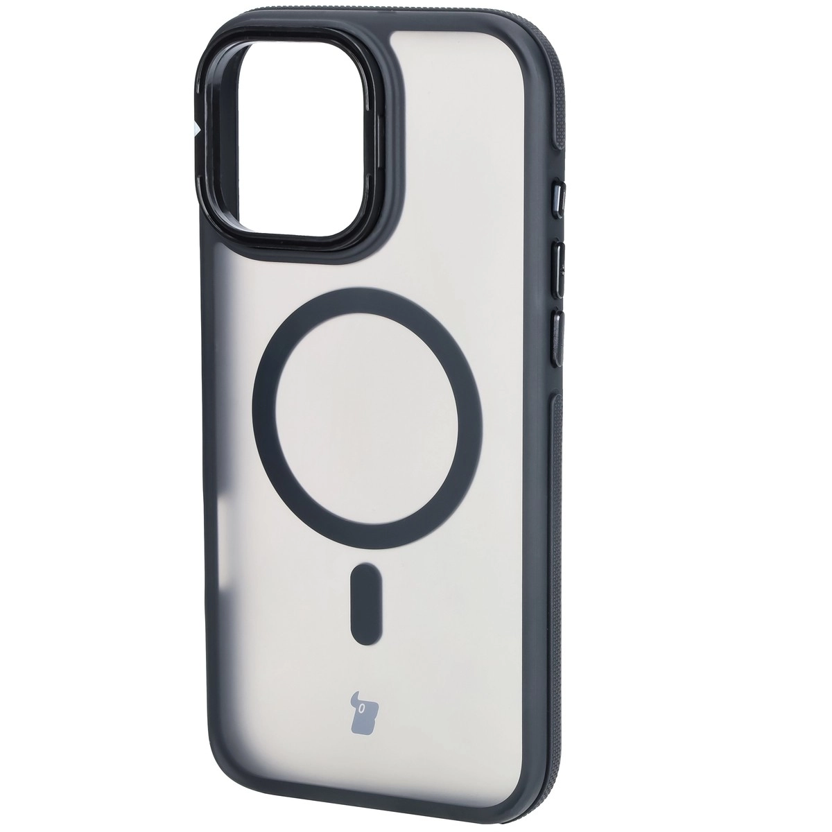 Etui Bizon Eclipse z MagSafe i podstawką do iPhone 16 Pro Max Przydymione z czarną ramką