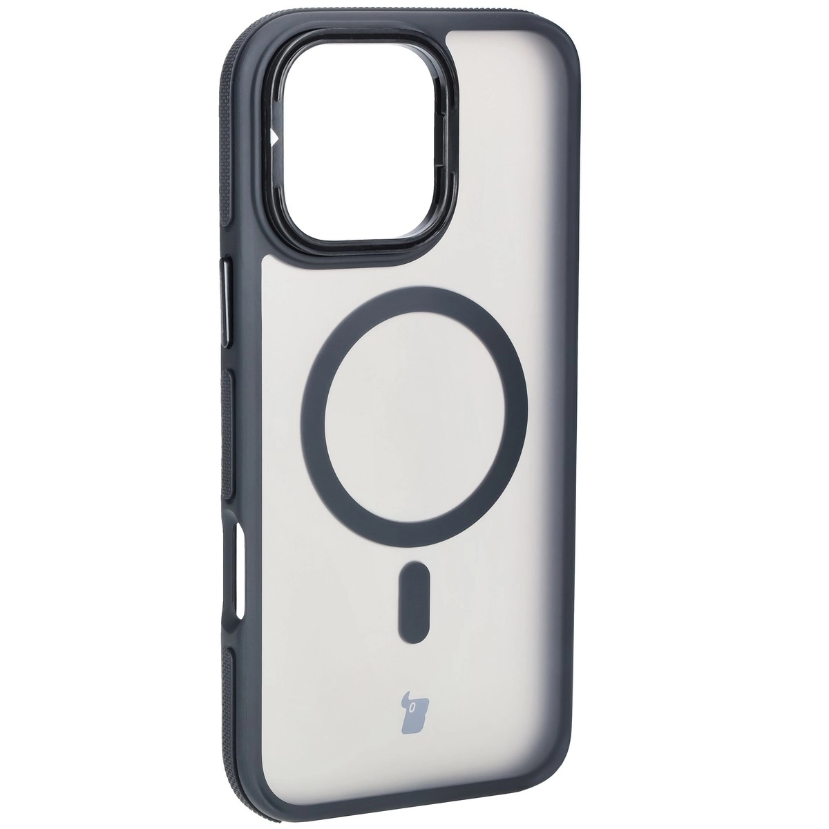 Etui Bizon Eclipse z MagSafe i podstawką do iPhone 16 Pro Max Przydymione z czarną ramką