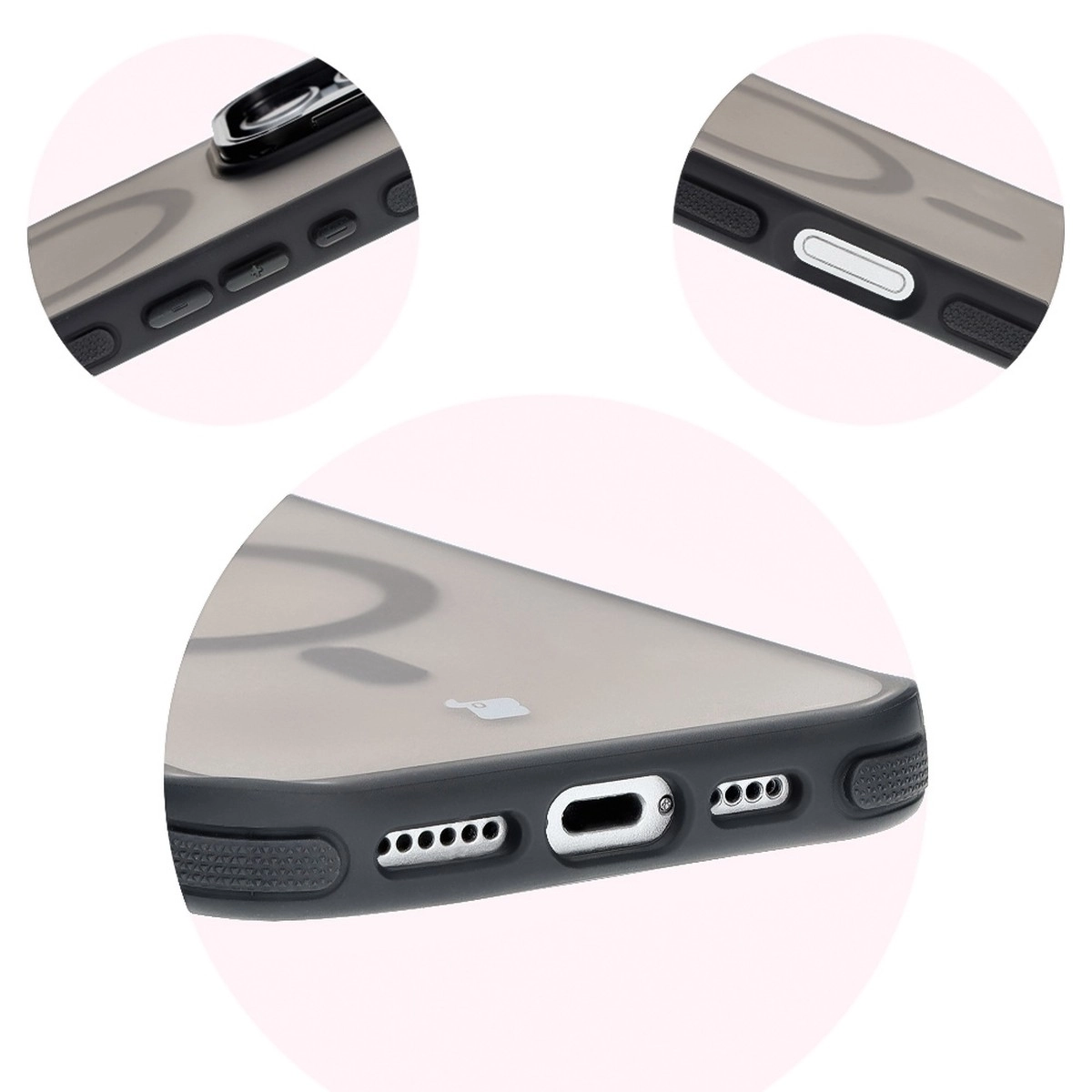 Etui Bizon Eclipse z MagSafe i podstawką do iPhone 16 Pro Max Przydymione z czarną ramką