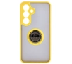 Etui Bizon z uchwytem na palec Hybrid Ring do Galaxy S25 / S24 Przydymione z żółtą ramką