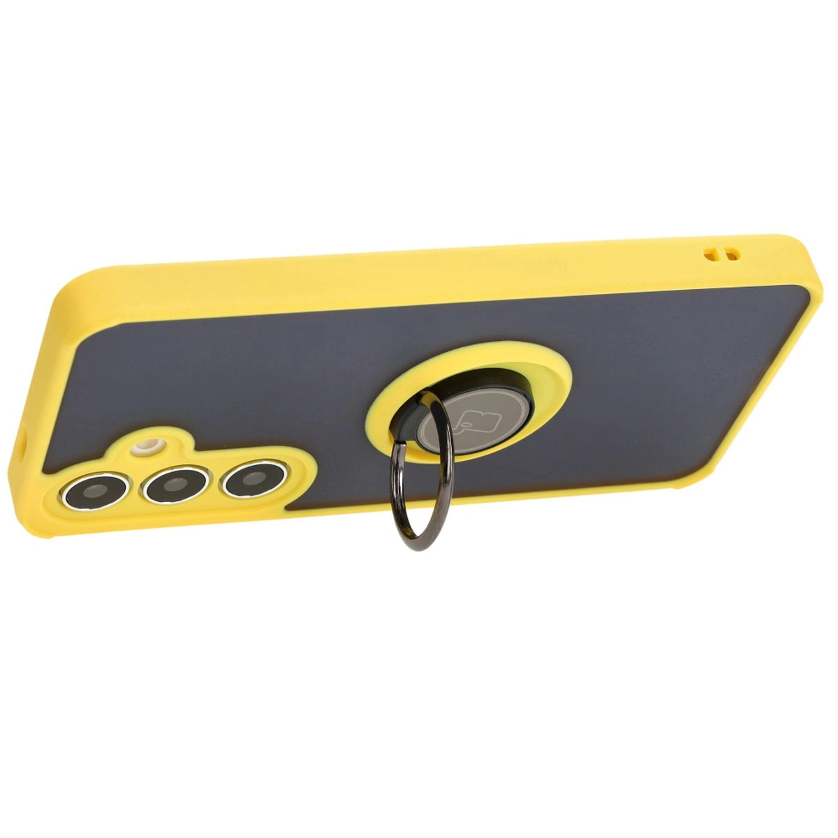 Etui Bizon z uchwytem na palec Hybrid Ring do Galaxy S25 / S24 Przydymione z żółtą ramką
