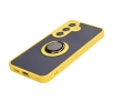 Etui Bizon z uchwytem na palec Hybrid Ring do Galaxy S25 / S24 Przydymione z żółtą ramką