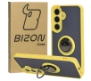 Etui Bizon z uchwytem na palec Hybrid Ring do Galaxy S25 / S24 Przydymione z żółtą ramką