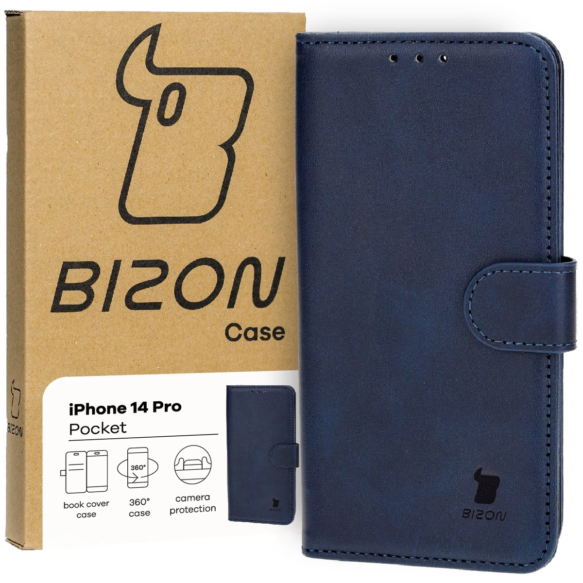 Etui Bizon z klapką Pocket do iPhone 14 Pro Granatowy