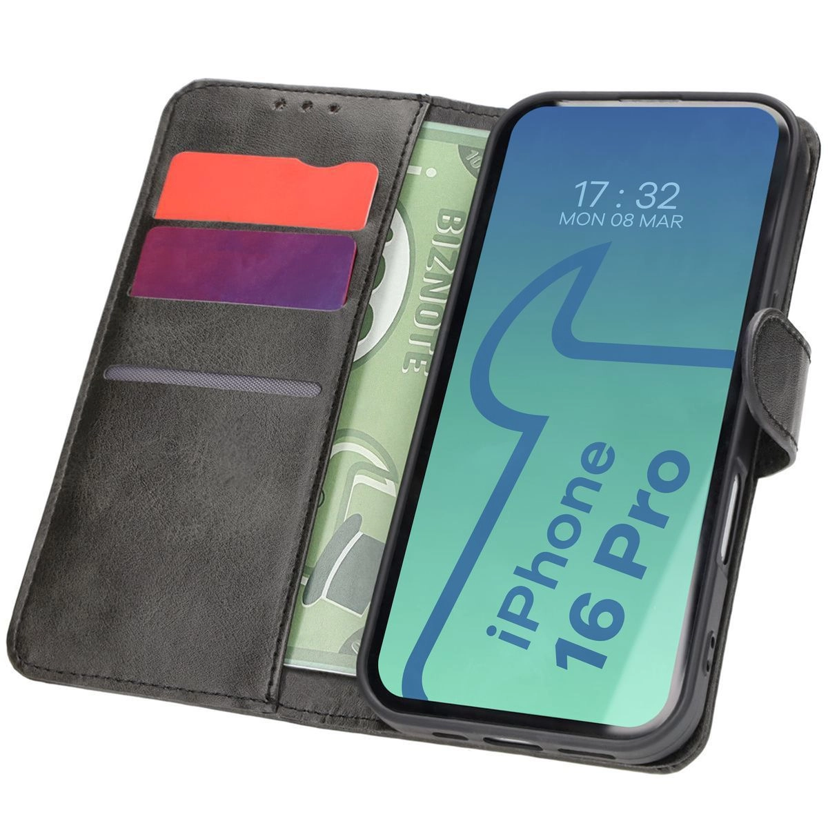 Etui Bizon z klapką Pocket do iPhone 16 Pro Czarny