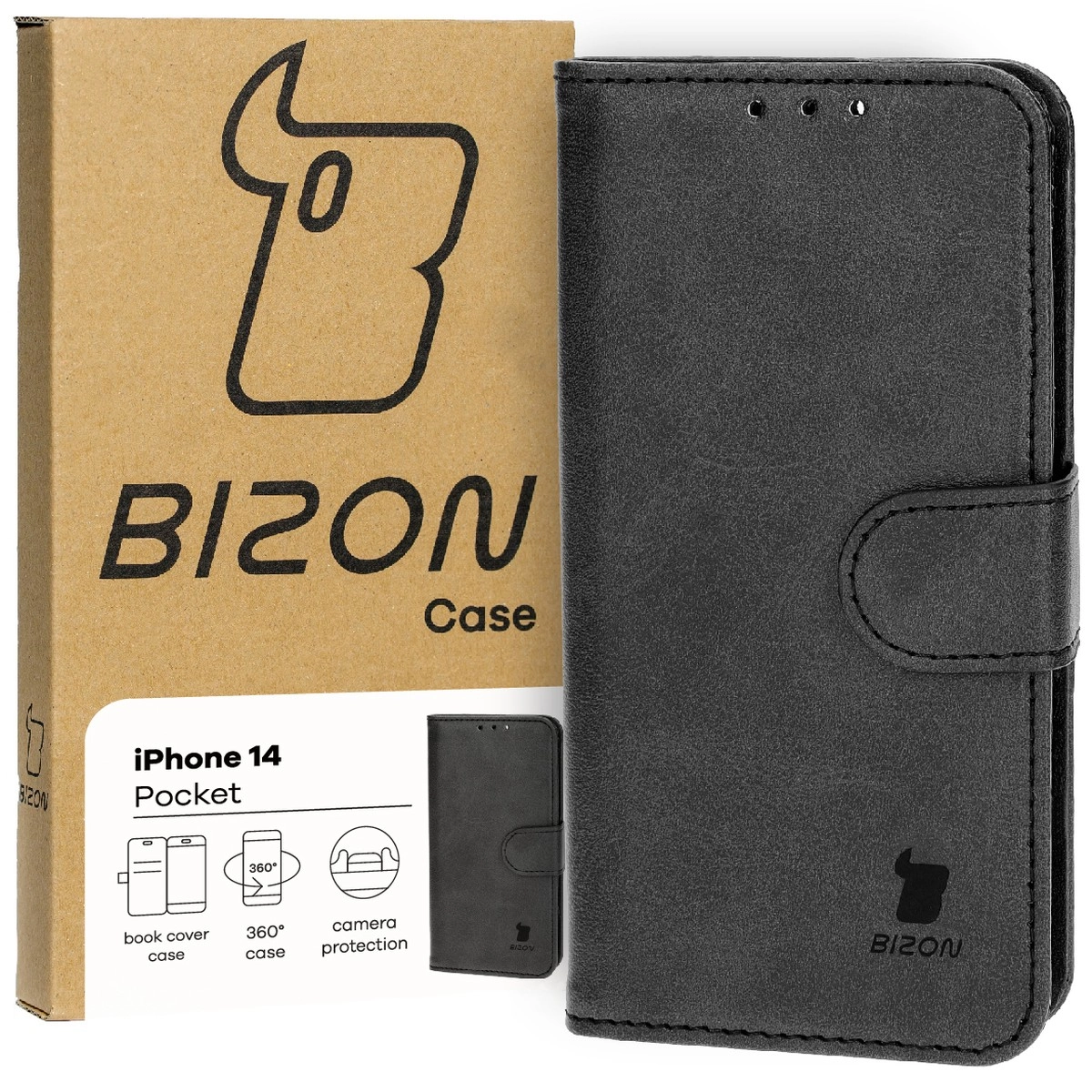 Etui Bizon z klapką Pocket do iPhone 14 Czarny