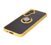 Etui Bizon z uchwytem na palec Hybrid Ring do Galaxy S24 FE Przydymione z żółtą ramką