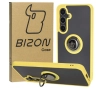Etui Bizon z uchwytem na palec Hybrid Ring do Galaxy S24 FE Przydymione z żółtą ramką