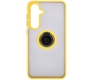 Etui Bizon z uchwytem na palec Hybrid Ring do Galaxy S24 FE Przydymione z żółtą ramką