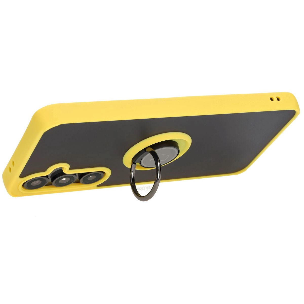 Etui Bizon z uchwytem na palec Hybrid Ring do Galaxy S24 FE Przydymione z żółtą ramką