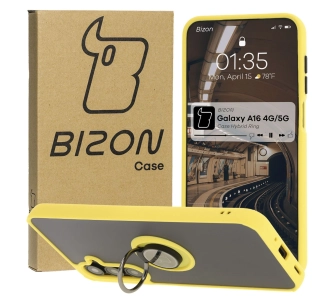Etui Bizon z uchwytem na palec Hybrid Ring do Galaxy A16 4G/5G Przydymione z żółtą ramką
