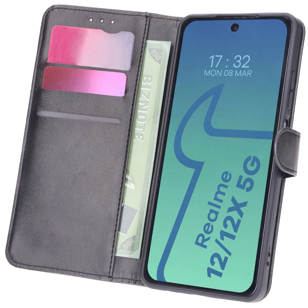 Etui Bizon z klapką Pocket do Realme 12/12x Czarny