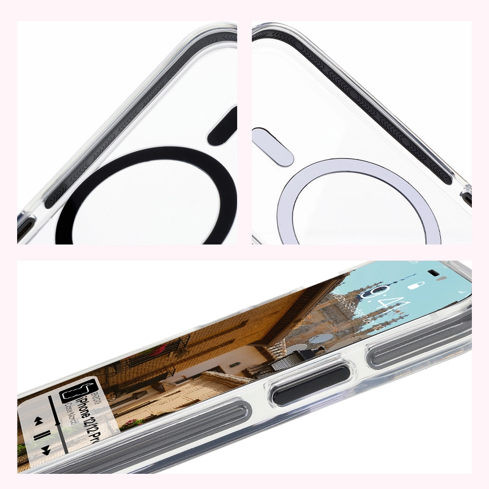 Etui Bizon Marco z MagSafe do iPhone 12 Pro / 12 Przezroczyste z czarną ramką