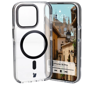 Etui Bizon Marco z MagSafe do iPhone 14 Pro Przezroczyste z czarną ramką