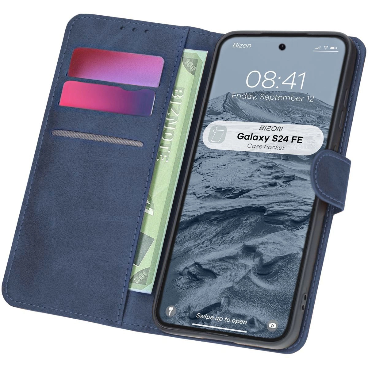 Etui Bizon z klapką Pocket do Galaxy S24 FE Granatowy