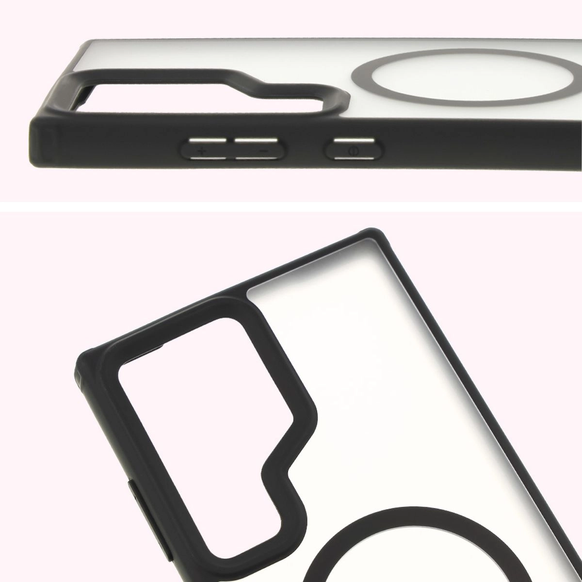 Etui Bizon MatteO z MagSafe do Samsung Galaxy S24 Ultra Półprzezroczyste z czarną ramką