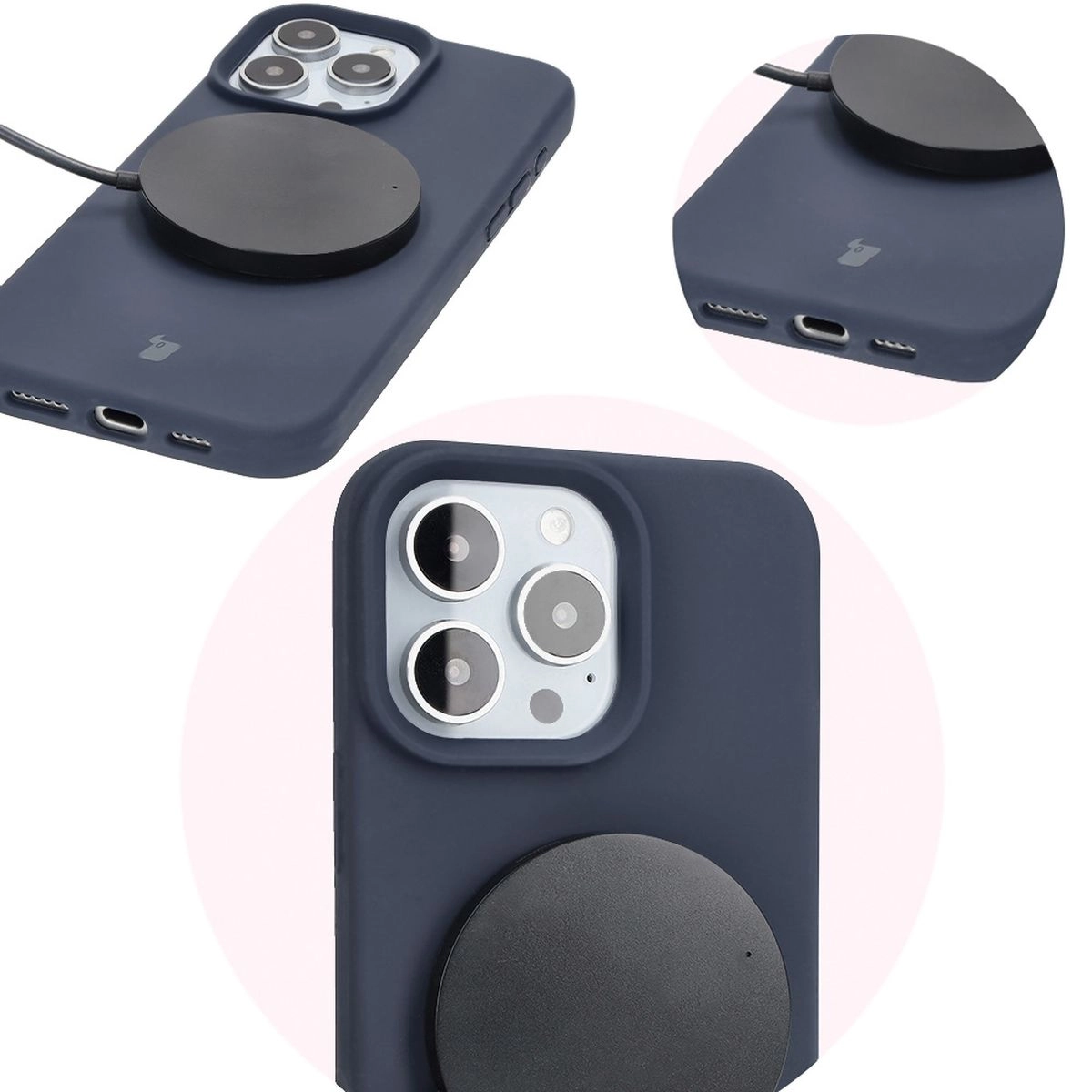 Etui Bizon Silikonowe Soft do iPhone 16 Pro Ciemno-niebieski
