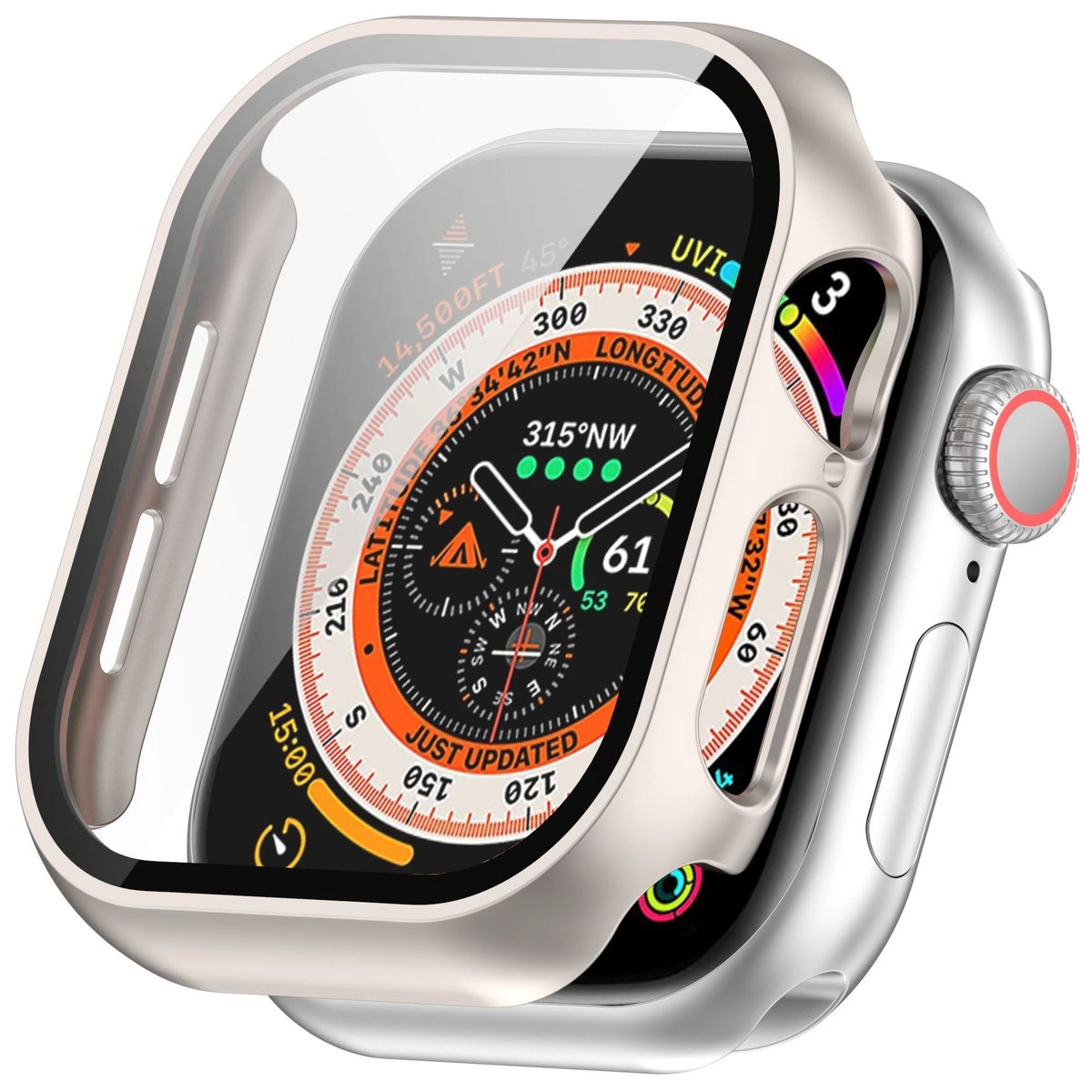 Nakładka na tarczę Bizon ze szkłem do Apple Watch 10 42mm Szampańskie