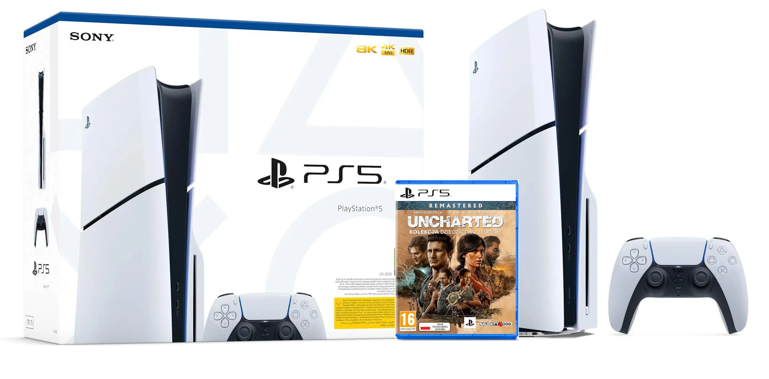 Konsola Sony PlayStation 5 Slim D Chassis (PS5) 1TB z napędem + Uncharted: Kolekcja Dziedzictwo Złodziei