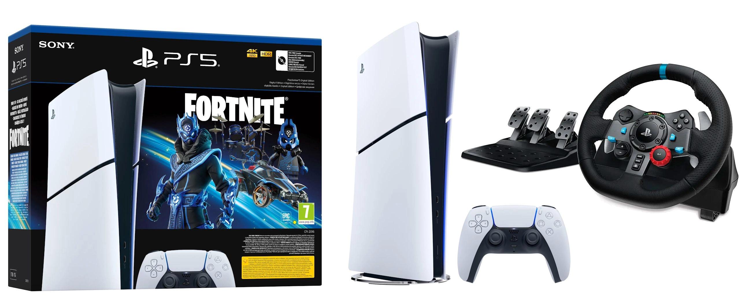 Konsola Sony PlayStation 5 Digital Slim D Chassis (PS5) 1TB Zestaw Fortnite Cobalt + Kierownica Logitech G29 Racing Wheel