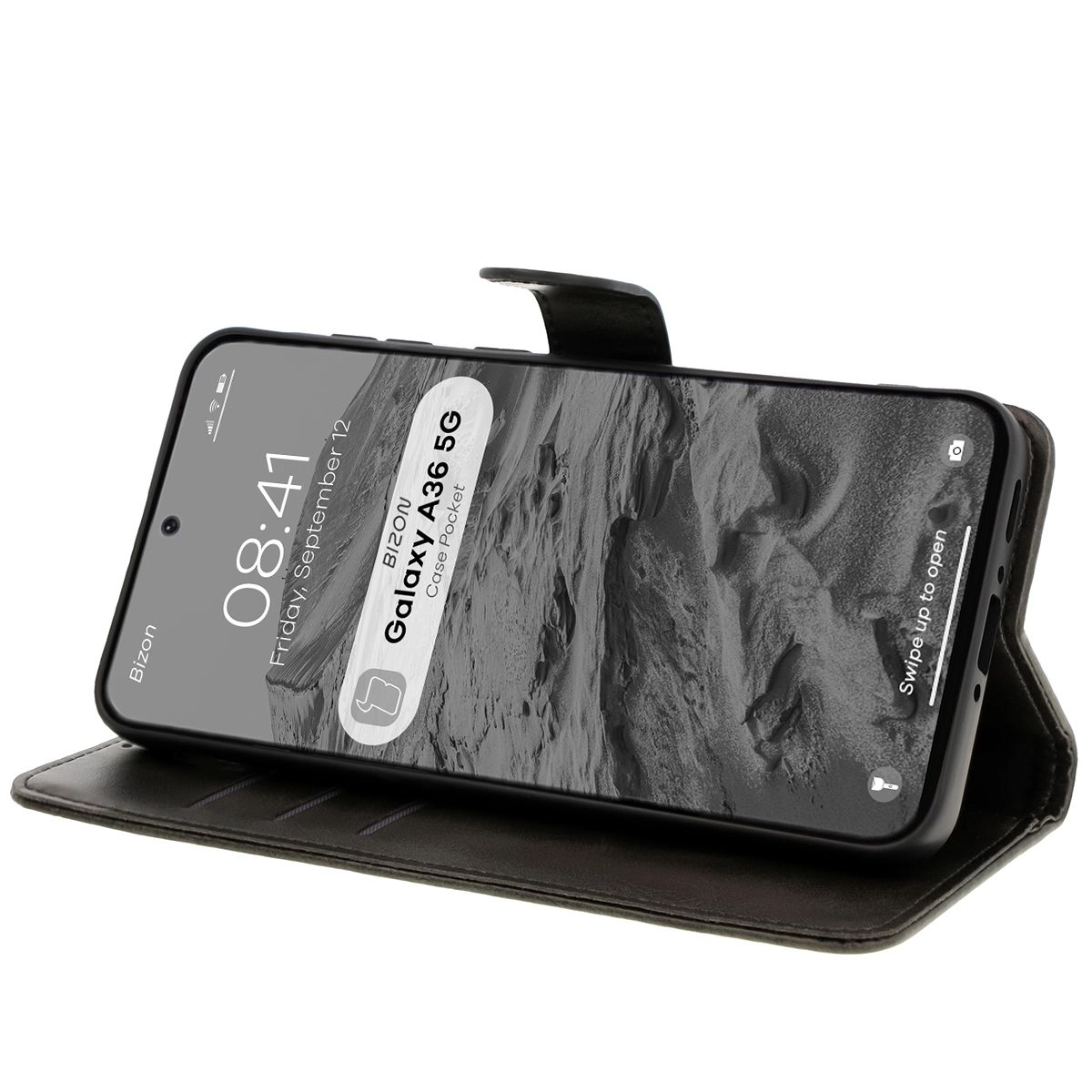 Etui Bizon z klapką Pocket do Galaxy A36 5G Czarny