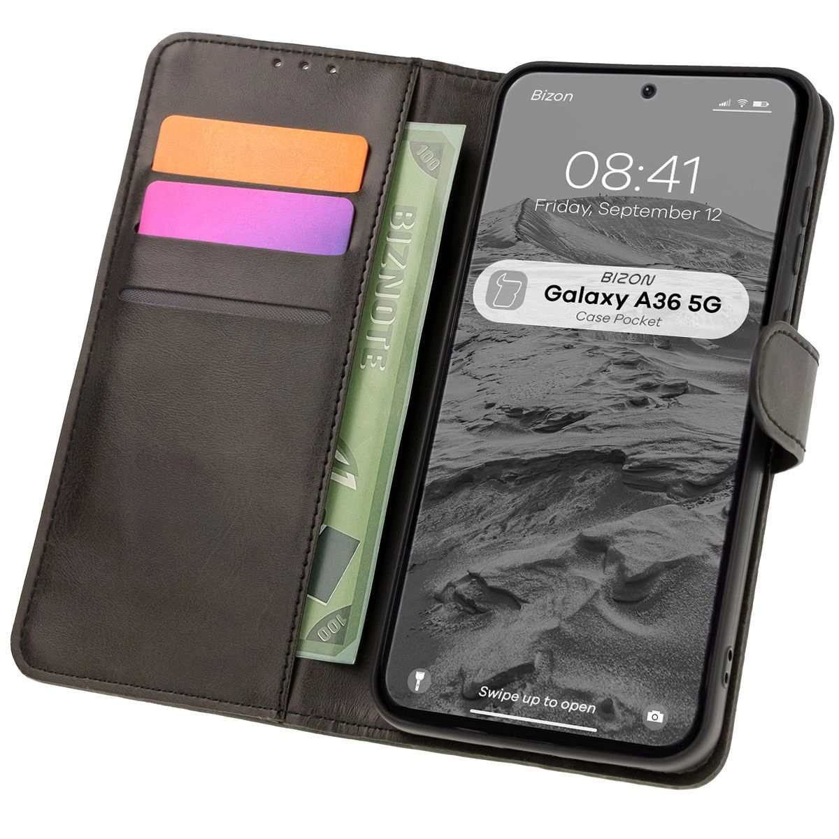 Etui Bizon z klapką Pocket do Galaxy A36 5G Czarny