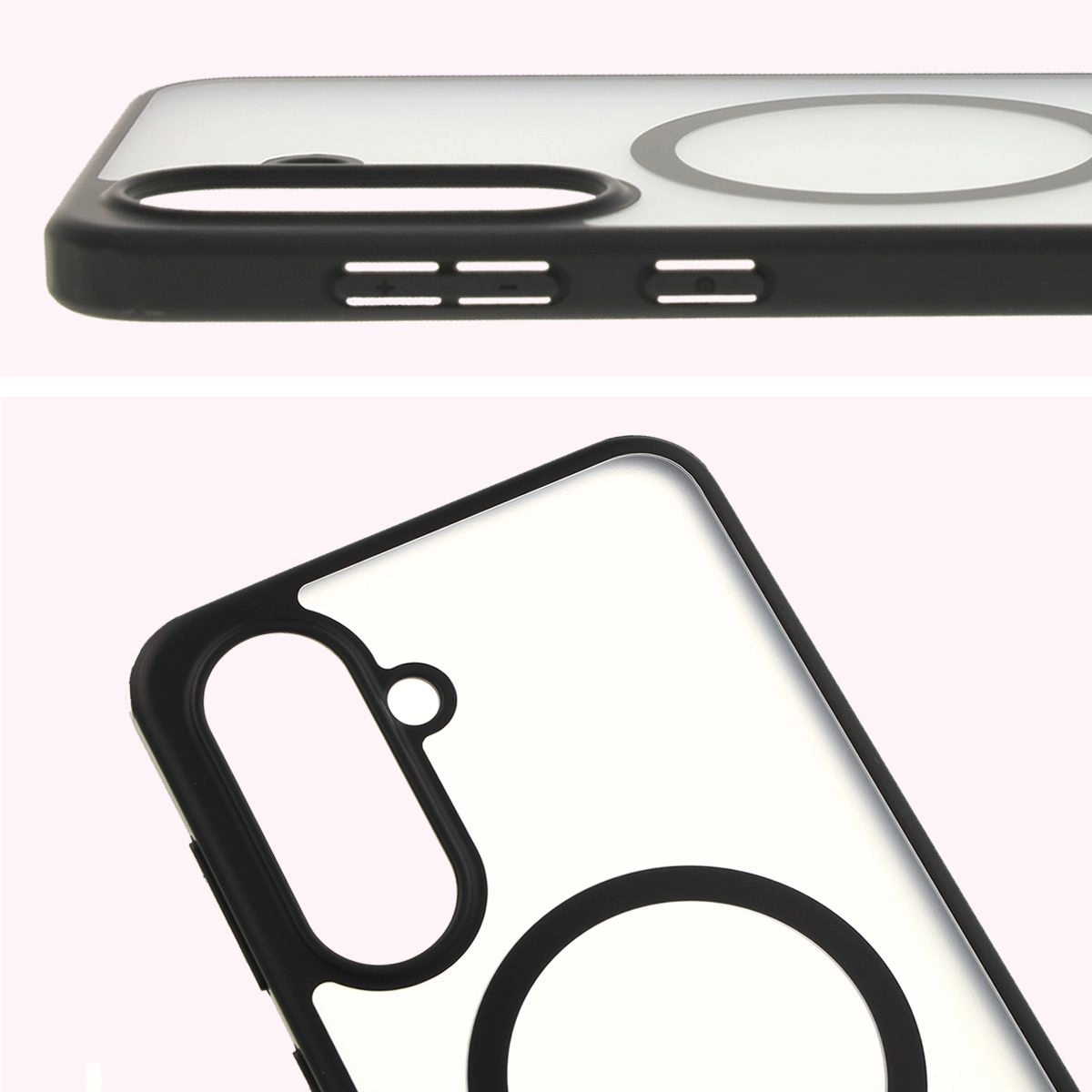 Etui Bizon MatteO z MagSafe do Galaxy A36 5G Półprzezroczyste z czarną ramką