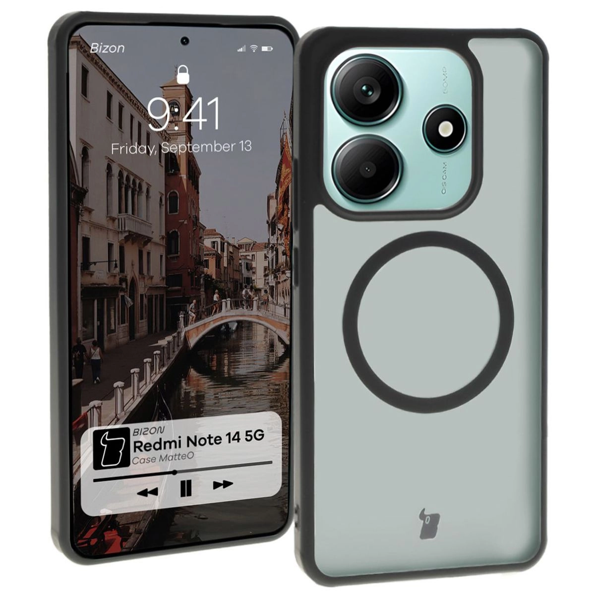 Bizon MatteO z MagSafe do Xiaomi Redmi Note 14 5G Półprzezroczyste z czarną ramką