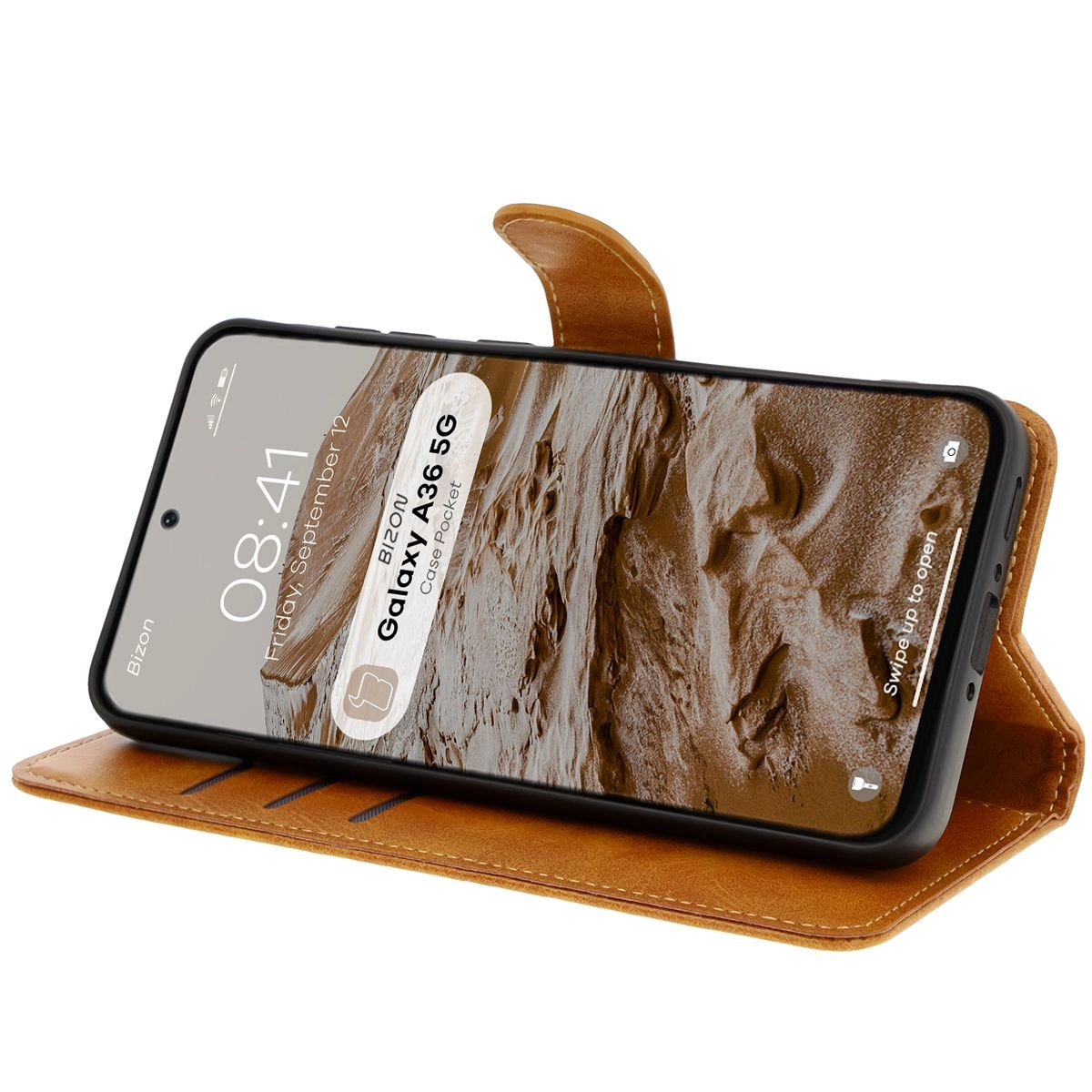 Etui Bizon z klapką Pocket do Galaxy A36 5G Brązowy