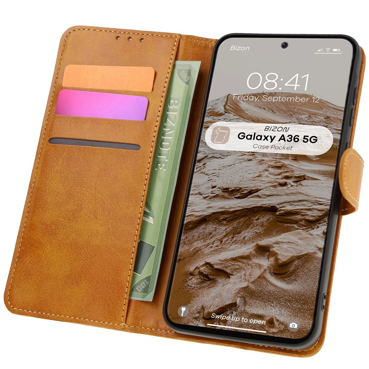 Etui Bizon z klapką Pocket do Galaxy A36 5G Brązowy